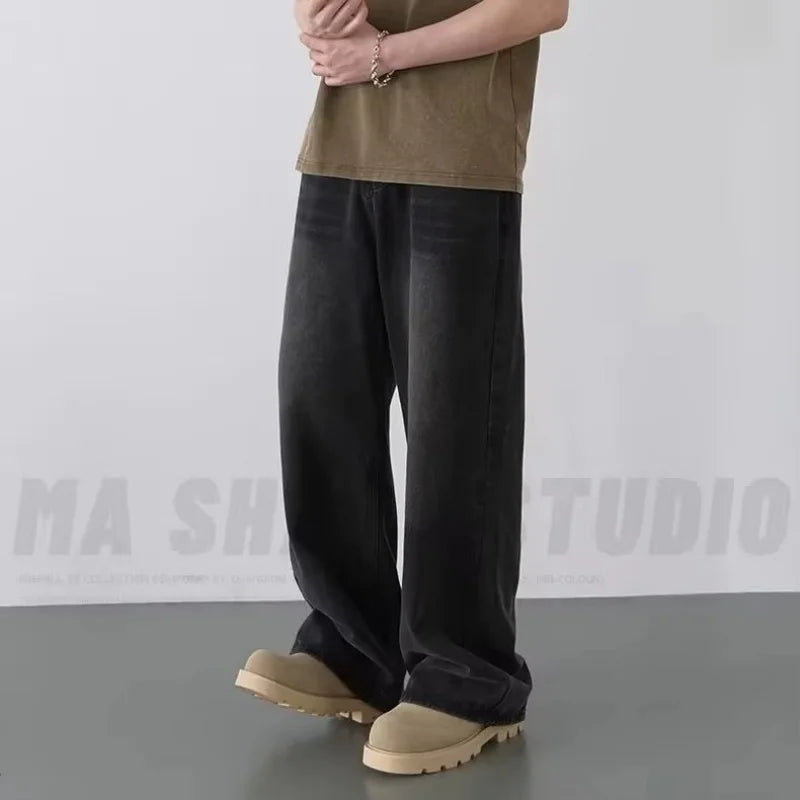 Men's Loose Wide Leg Jeans – Retro Washed Denim Trousers