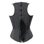 Women's Denim Underbust Corset Top | Waist Cincher Bustier with Shoulder Straps | Plus Size S–6XL