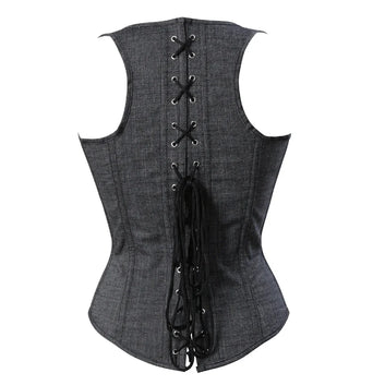 Grey Denim Underbust Corset Top Waist Cincher Bustier Vest Top with Shoulder Straps Women Body Shaper Plus Size