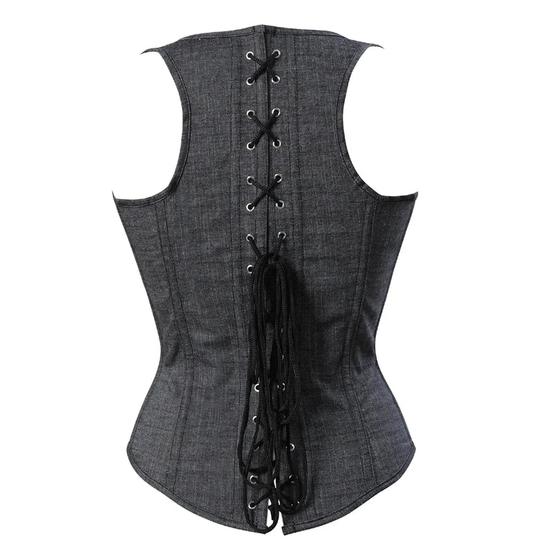 Grey Denim Underbust Corset Top Waist Cincher Bustier Vest Top with Shoulder Straps Women Body Shaper Plus Size