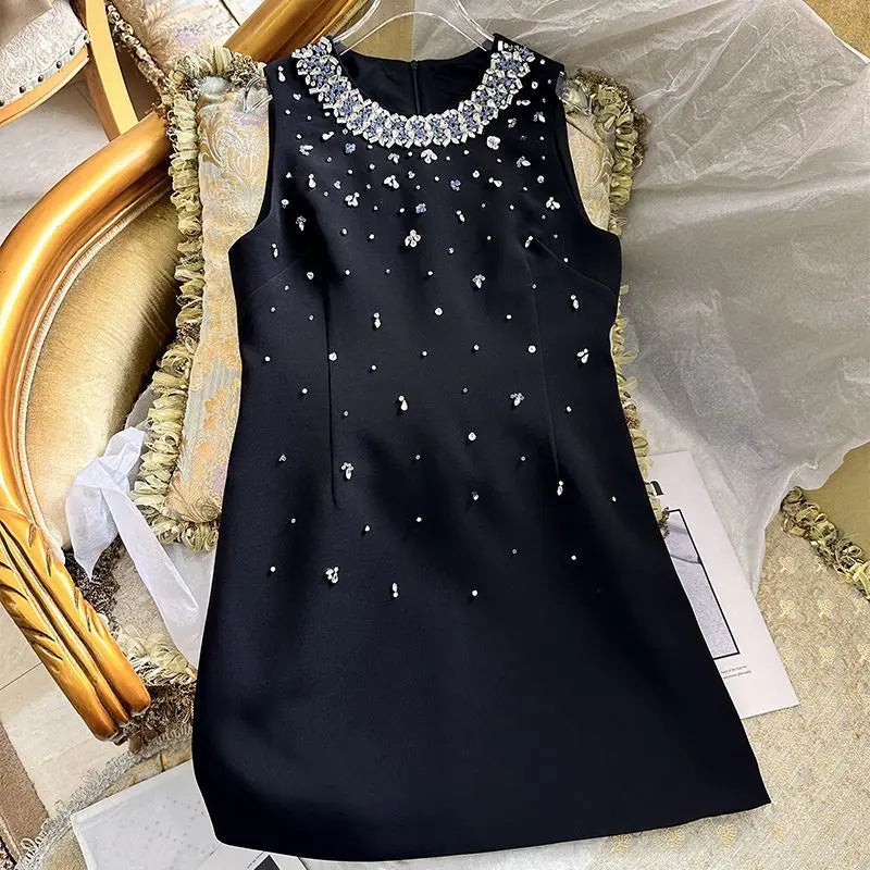 Crystal Embellished Mini Dress – Romantic Evening Party Gown