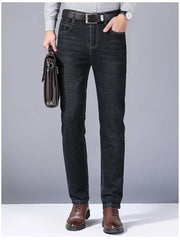 Men's Straight Fit Stretch Jeans – Slim Business Denim Trousers
