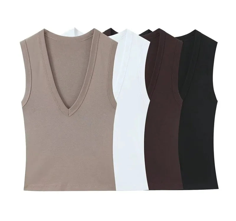 Sleeveless Slim Fit Tank Top for Women – Chic Casual Solid Colour