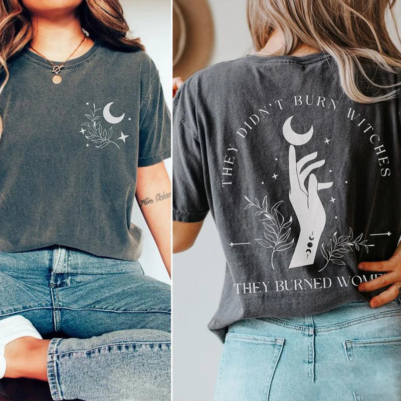Witchy Feminist Graphic Tee for Women – Boho Celestial Short Sleeve Top