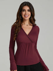 Slim Fit V-Neck Long Sleeve Top for Women – Bodycon & Soft Stretch