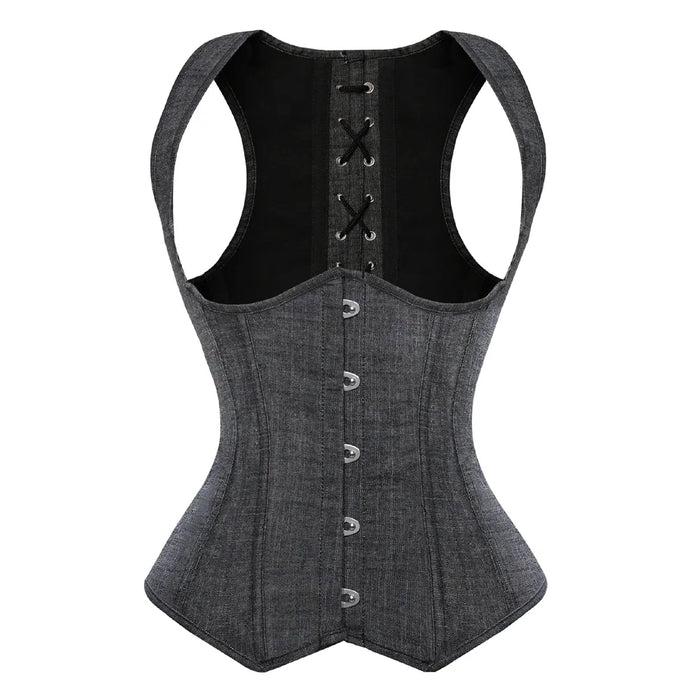 Women's Denim Underbust Corset Top | Waist Cincher Bustier with Shoulder Straps | Plus Size S–6XL