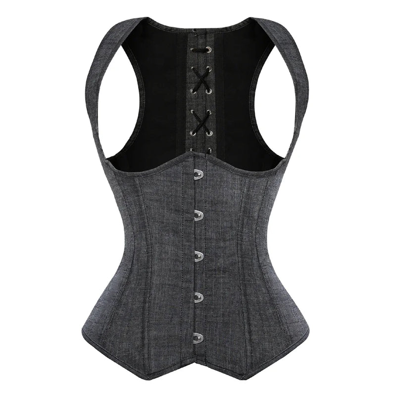 Grey Denim Underbust Corset Top Waist Cincher Bustier Vest Top with Shoulder Straps Women Body Shaper Plus Size