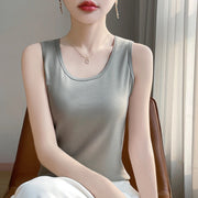 Mercerized Cotton Sleeveless Vest Top for Women – Soft Slim Fit Office Casual Cami