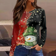 Christmas 3D Santa Claus Print Long Sleeve T-Shirt for Women – Festive Round Neck Top