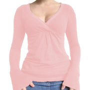 Slim Fit V-Neck Long Sleeve Top for Women – Bodycon & Soft Stretch