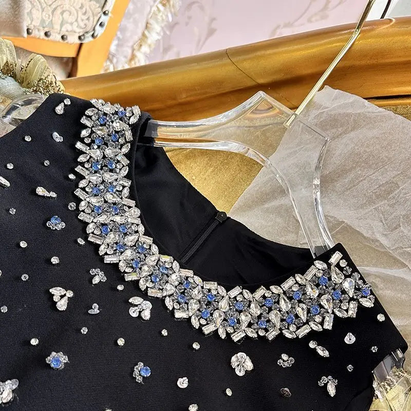 Crystal Embellished Mini Dress – Romantic Evening Party Gown