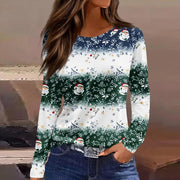 Christmas 3D Santa Claus Print Long Sleeve T-Shirt for Women – Festive Round Neck Top