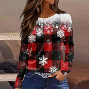 Christmas 3D Santa Claus Print Long Sleeve T-Shirt for Women – Festive Round Neck Top