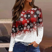 Christmas 3D Santa Claus Print Long Sleeve T-Shirt for Women – Festive Round Neck Top