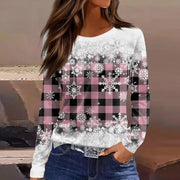 Christmas 3D Santa Claus Print Long Sleeve T-Shirt for Women – Festive Round Neck Top
