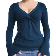 Slim Fit V-Neck Long Sleeve Top for Women – Bodycon & Soft Stretch