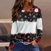 Christmas 3D Santa Claus Print Long Sleeve T-Shirt for Women – Festive Round Neck Top