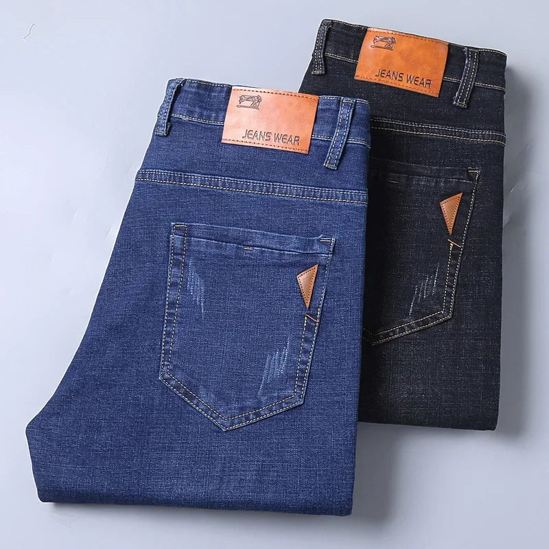 Men's Straight Fit Stretch Jeans – Slim Business Denim Trousers